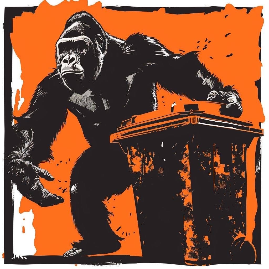 illustration of gorilla grabbing a trash can 