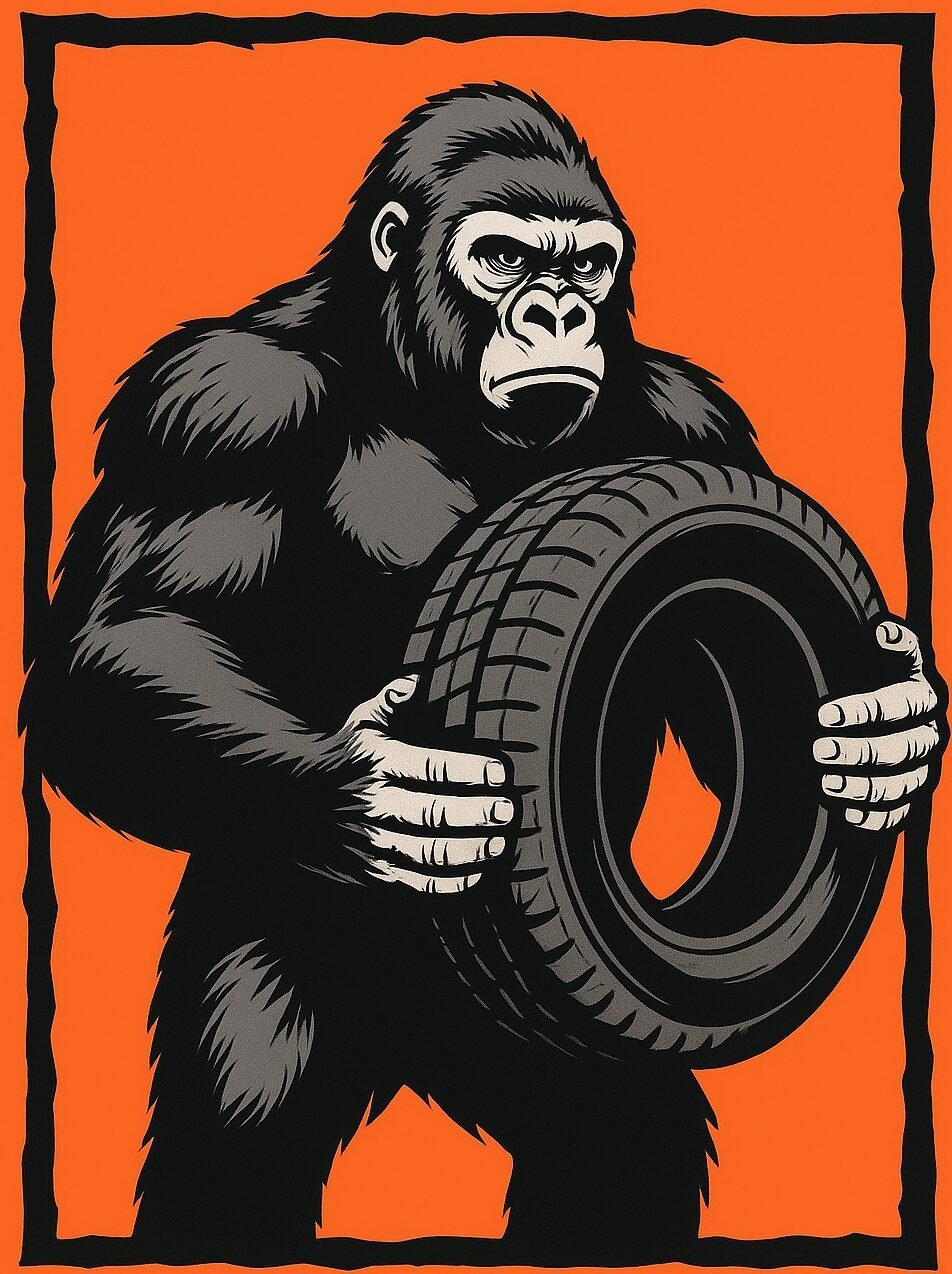 Gorilla Holding a tire